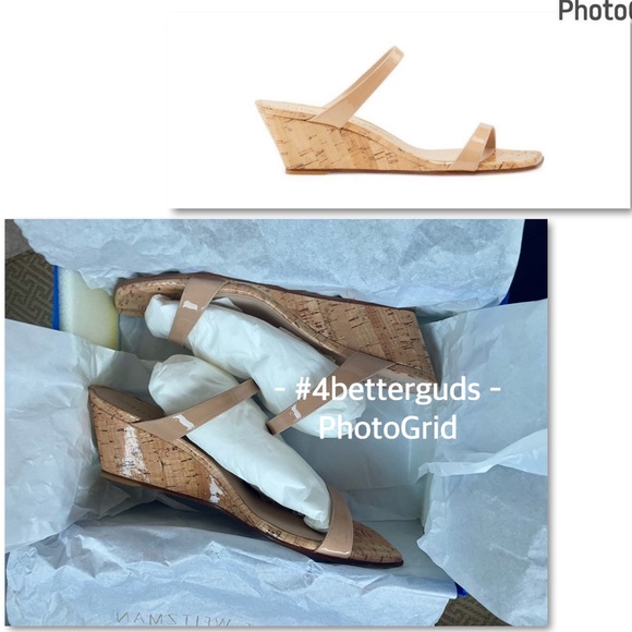 NEW Stuart Weitzman Aleena 50 Two Band Wedge Patent Leather Cork Sandal 10B 40.5 - Picture 9 of 16